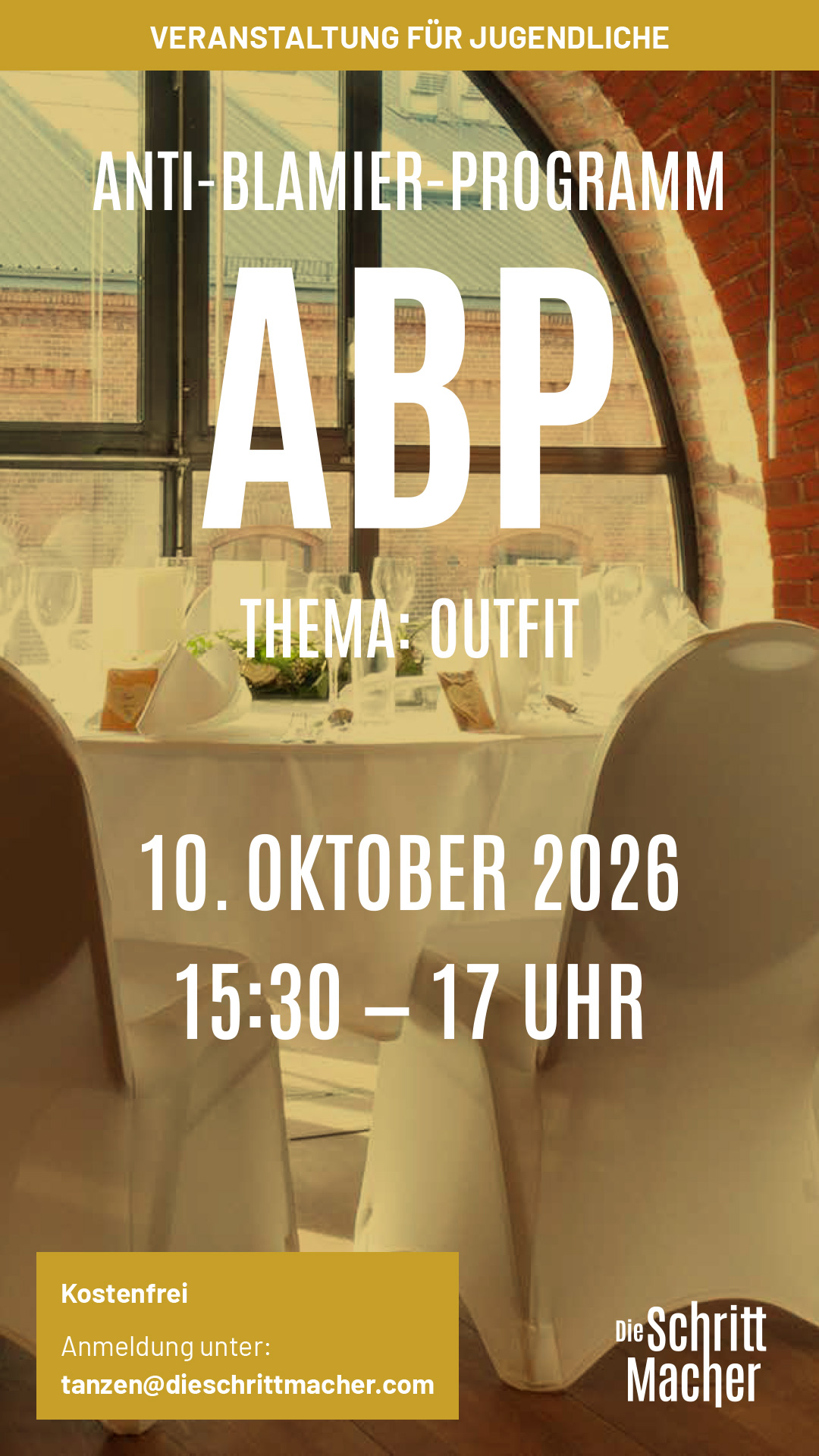 Veranstaltung für Jugendliche: Anti-Blamier-Programm ABP Thema: Outfit, 10. Oktober 2026, 15:30 bis 17 Uhr Kostenfrei